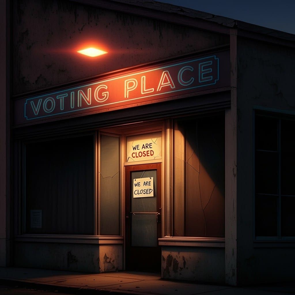 Retro Voting Place with Broken Neon Sign