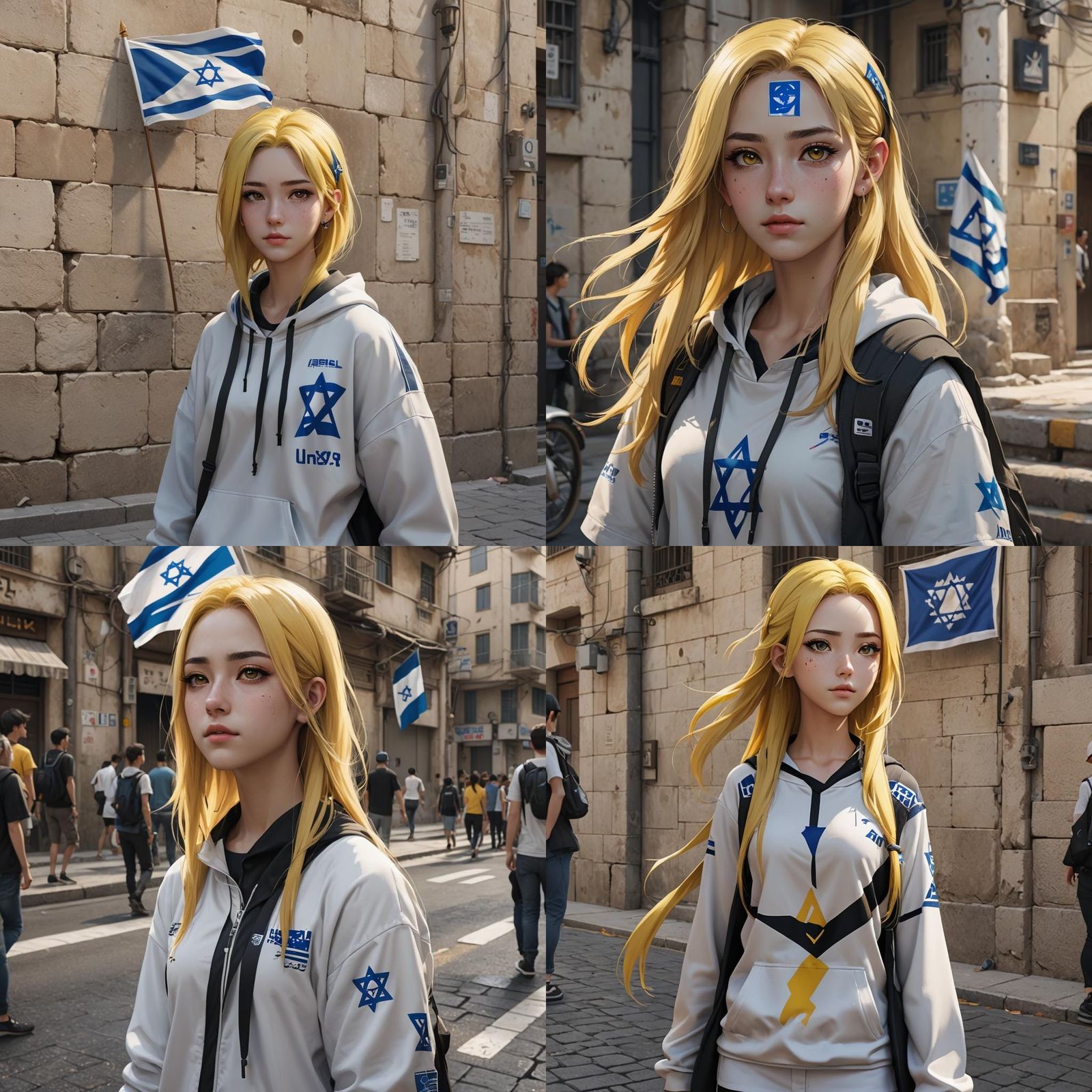 Anime Girl with Israeli Flag in 3D Style