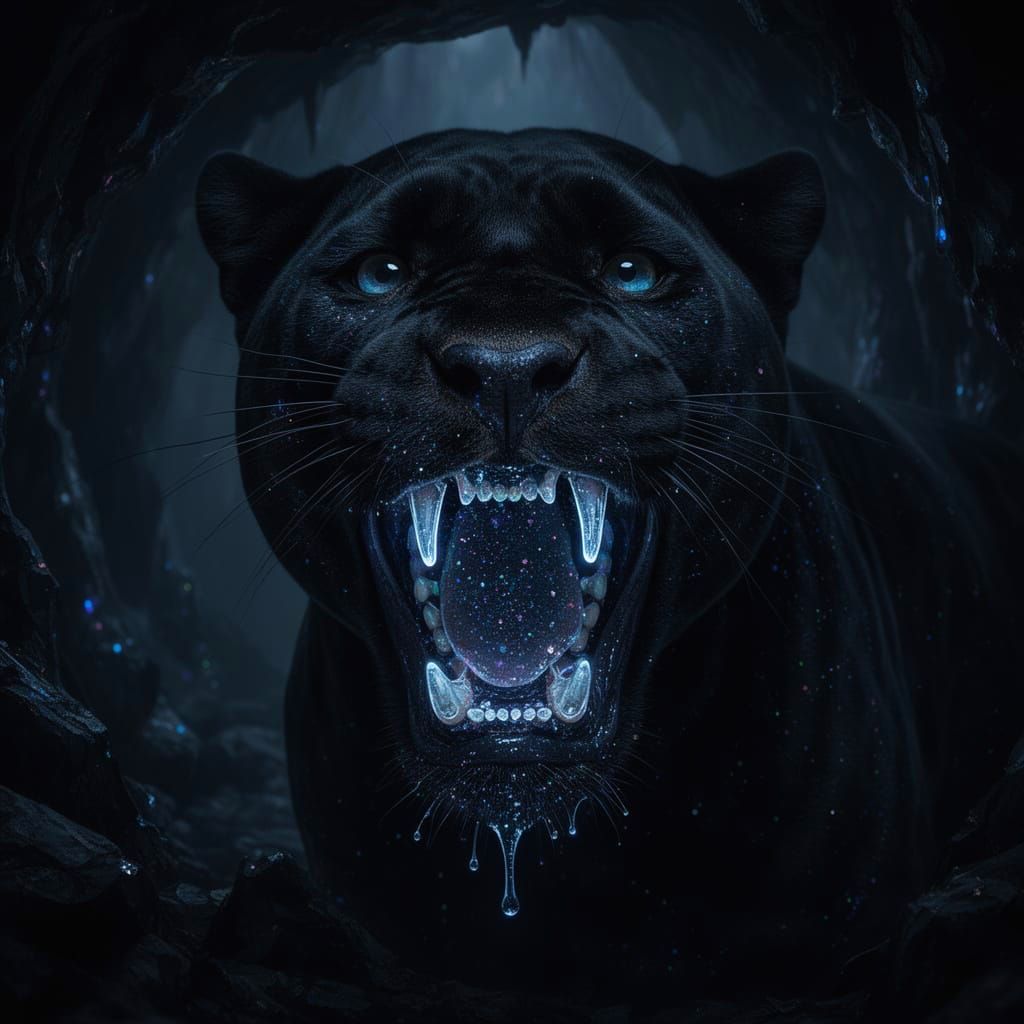 Roaring Panther of Dark Light in Sci-Fi Cave