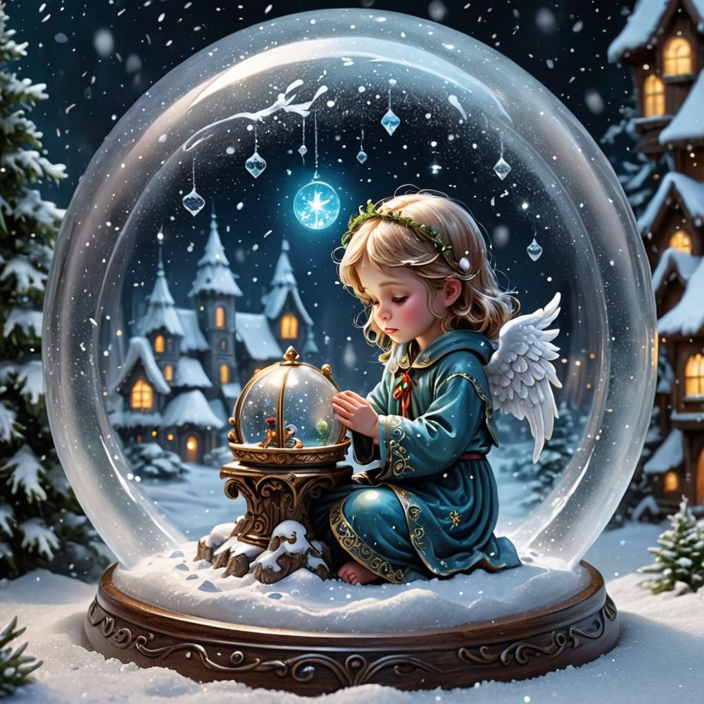 Magical Snow Globe Angel Prayer: Detailed Art