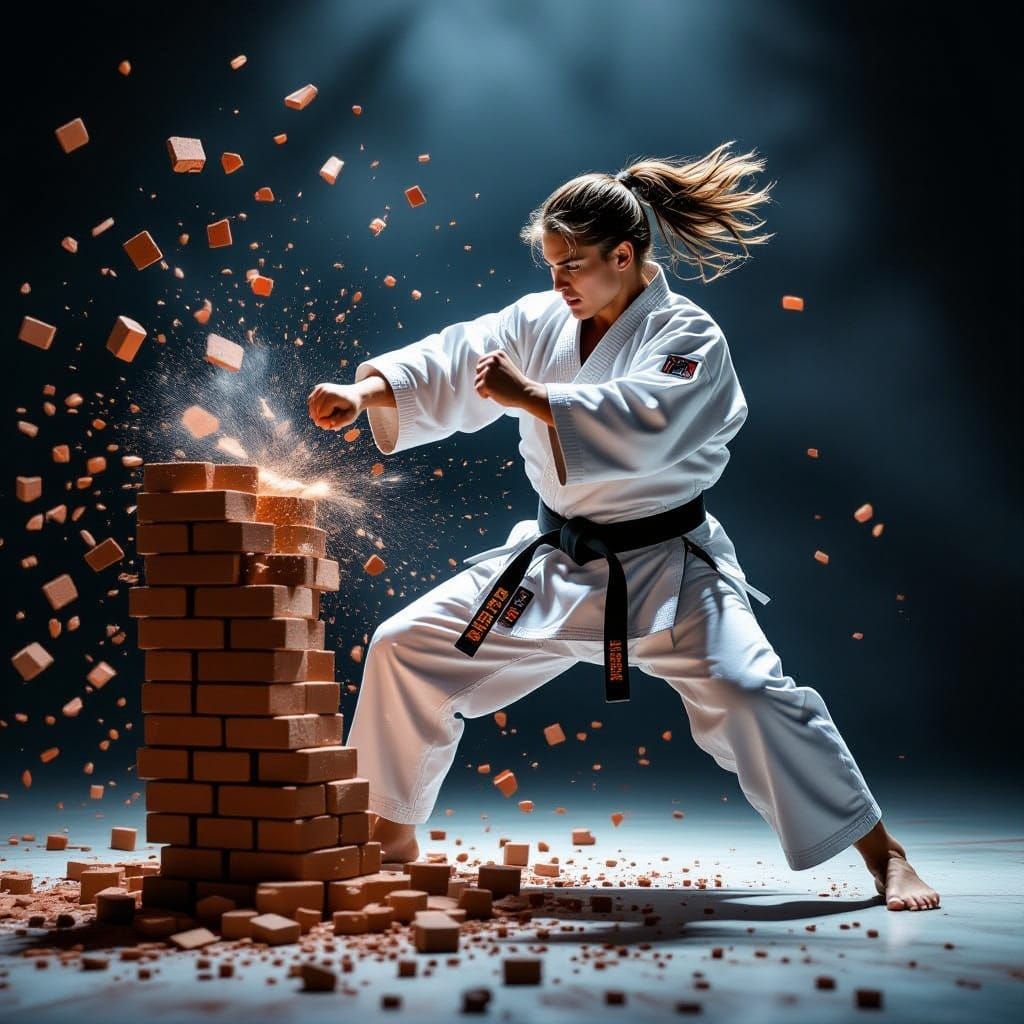 Karate Master Shatters Bricks in Dynamic Slow Motion