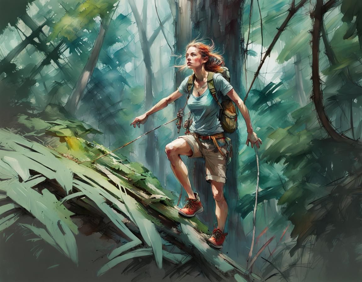 Brave Jungle Explorer in Photorealistic Sketch