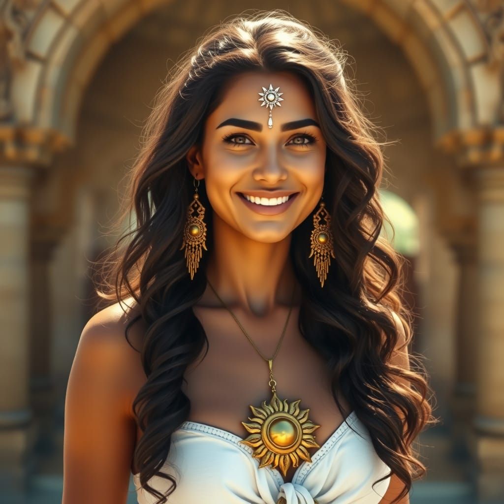 Medieval Fantasy Priestess Portrait in Warm Sunlight