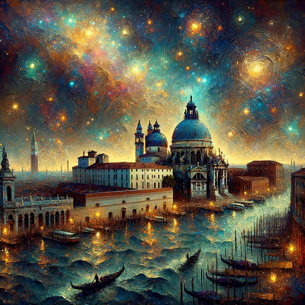 Venice at Night: Impressionist Astral Cosmic Illustration