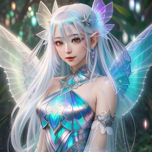 Holographic Fairy with Iridescent Wings Digital Art