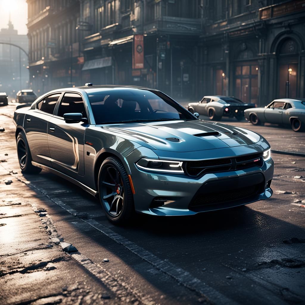 Dodge Charger in Epic 3D Game Cinematic Style