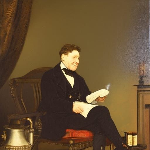 Victorian Gentleman Relaxes With Wine by Fire