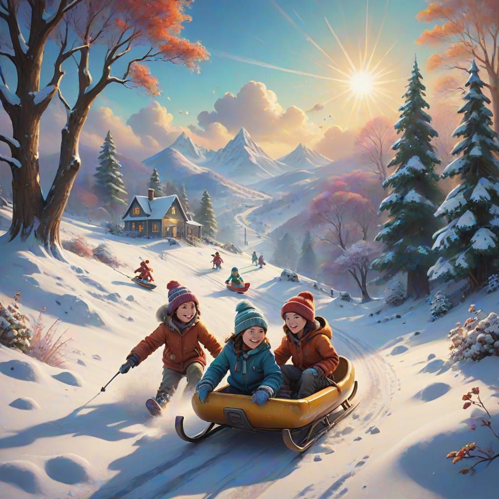 Ethereal Winter Fantasy: Children's Sled Ride