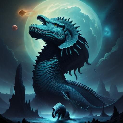 Lion-headed Leviathan in Deep Space: Fantasy Art