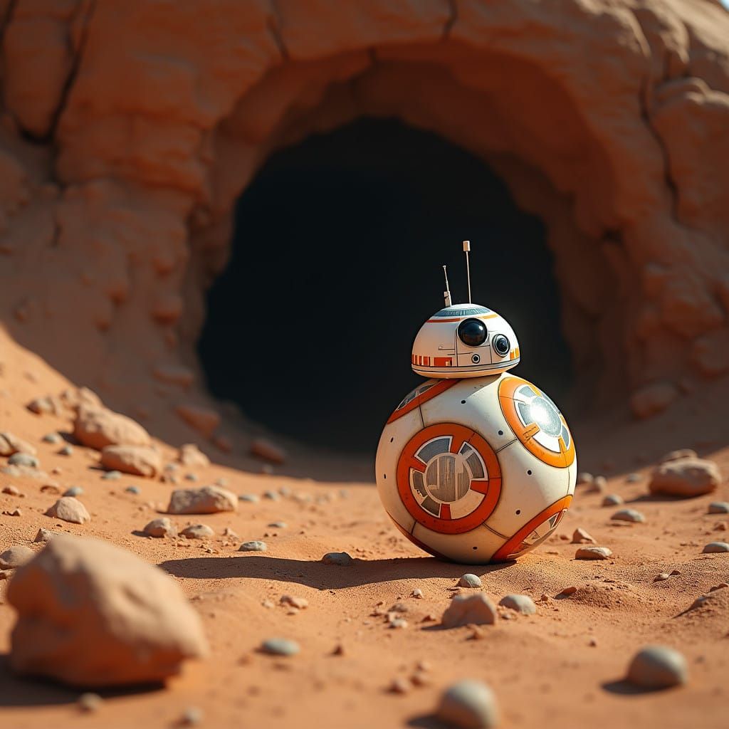 BB-8 Under Alien Desert Cave Entrance