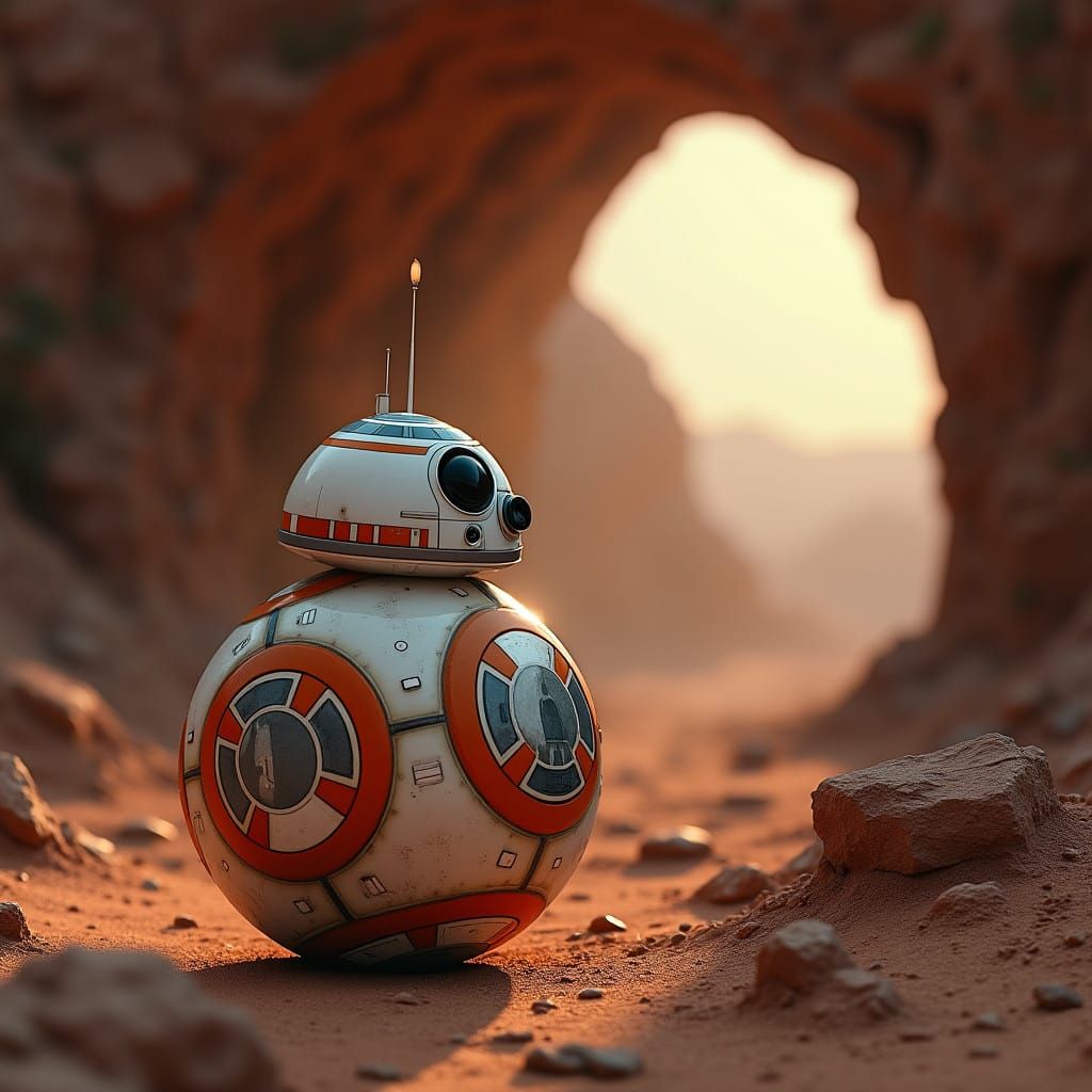 BB-8 in Moody Alien Desert Landscape