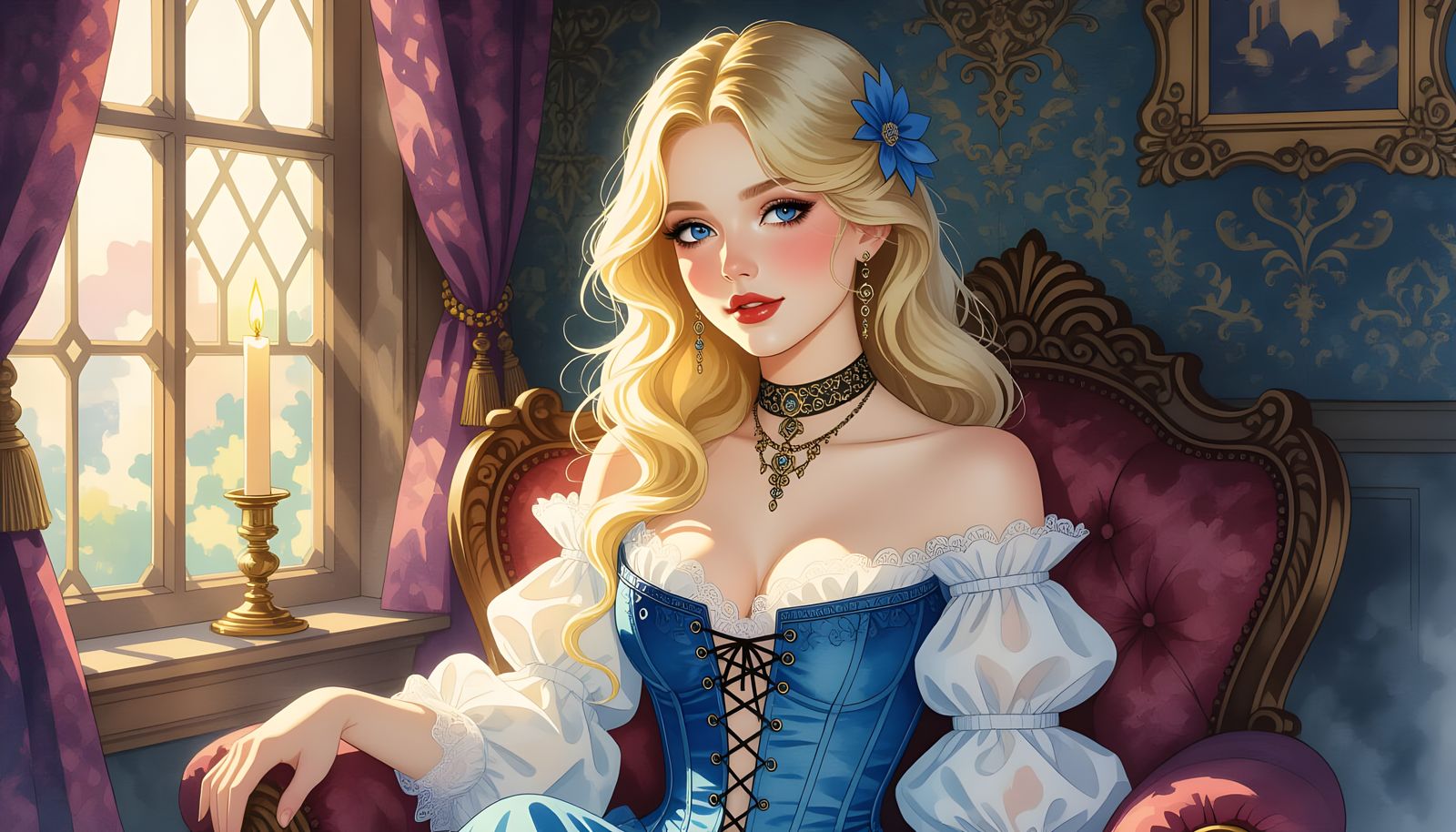 Victorian Gothic Woman in Ethereal Watercolor Style