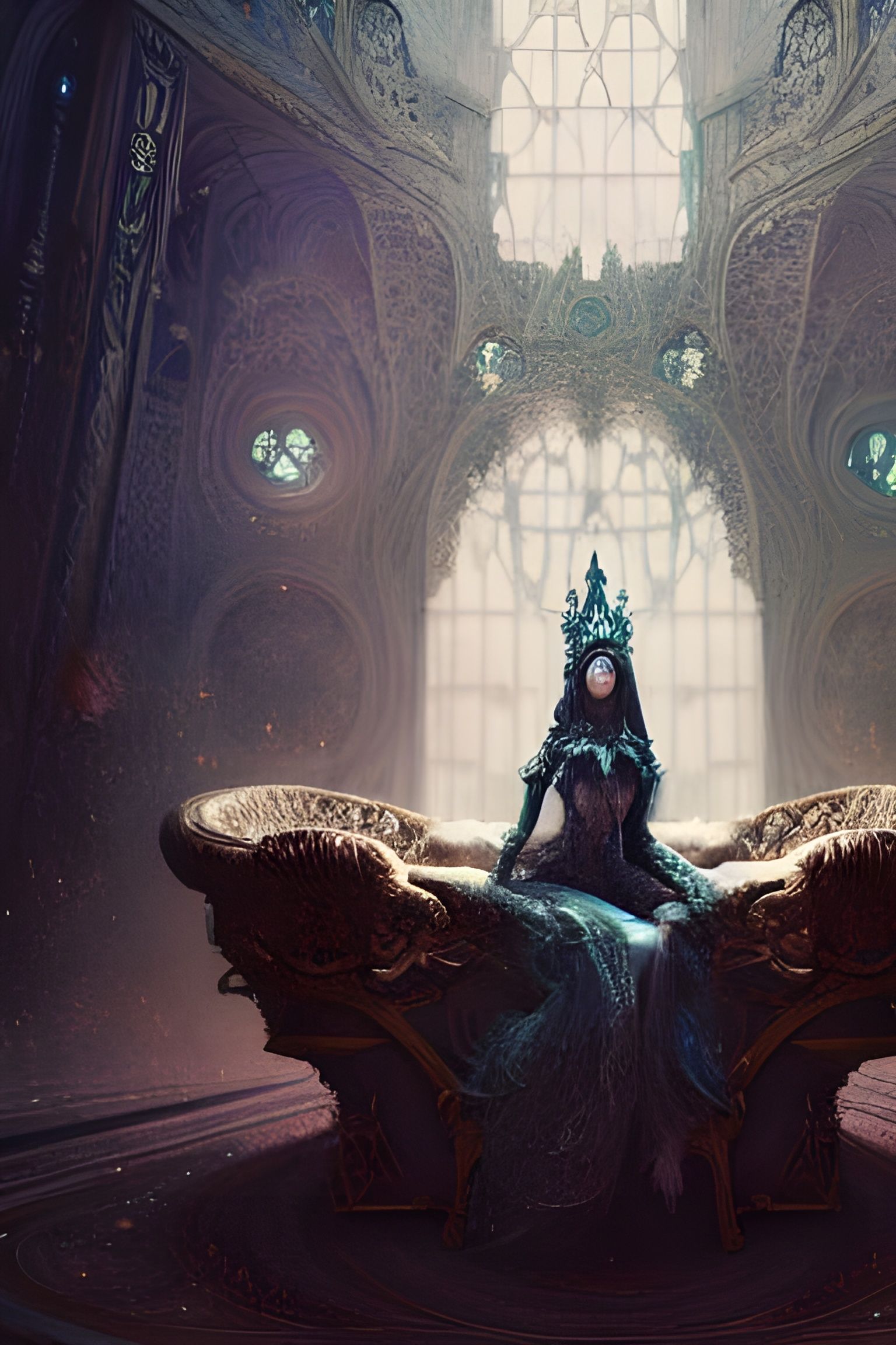 Elegant Fantasy Queen on Glass Throne