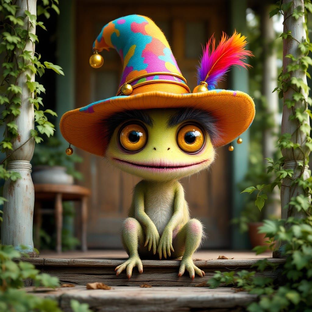 Charming 3D Sci-Fi Monster with Funny Hat