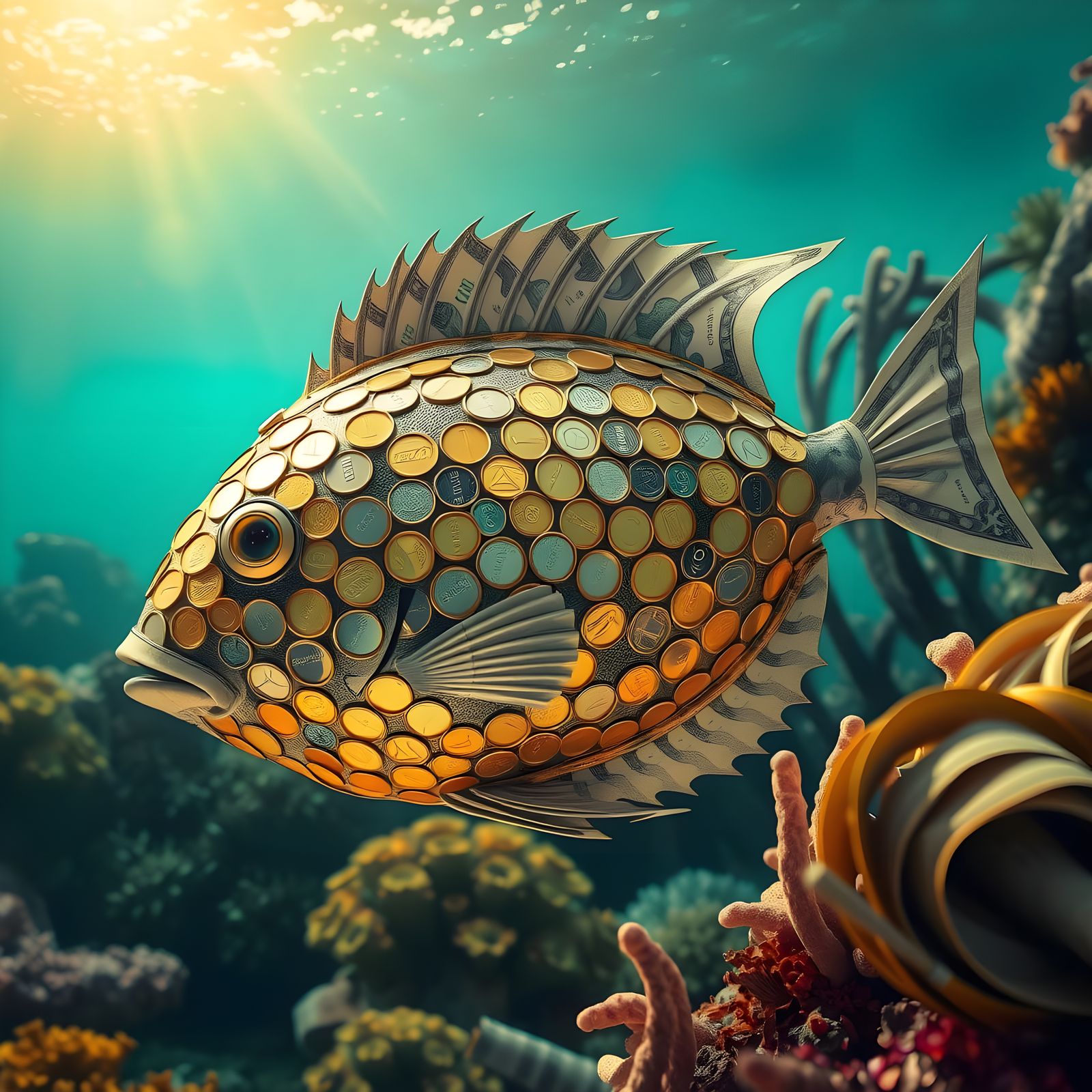 Massive Tropical Fish with Coin Scales in Coral Reef