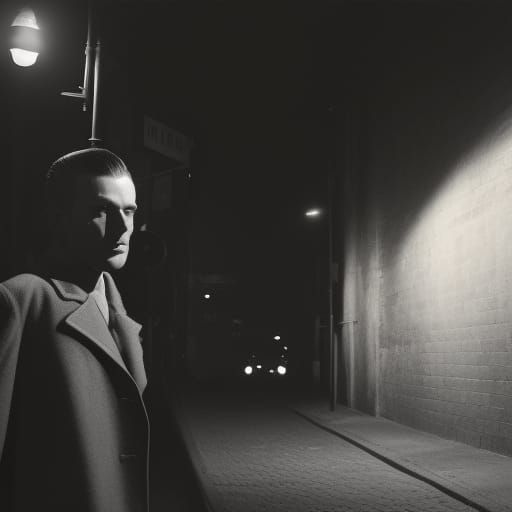 Classic Film Noir Detective in Dark Alley