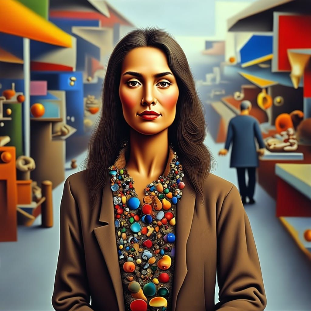 Hyperrealistic Oil Painting of Woman in Marketplace