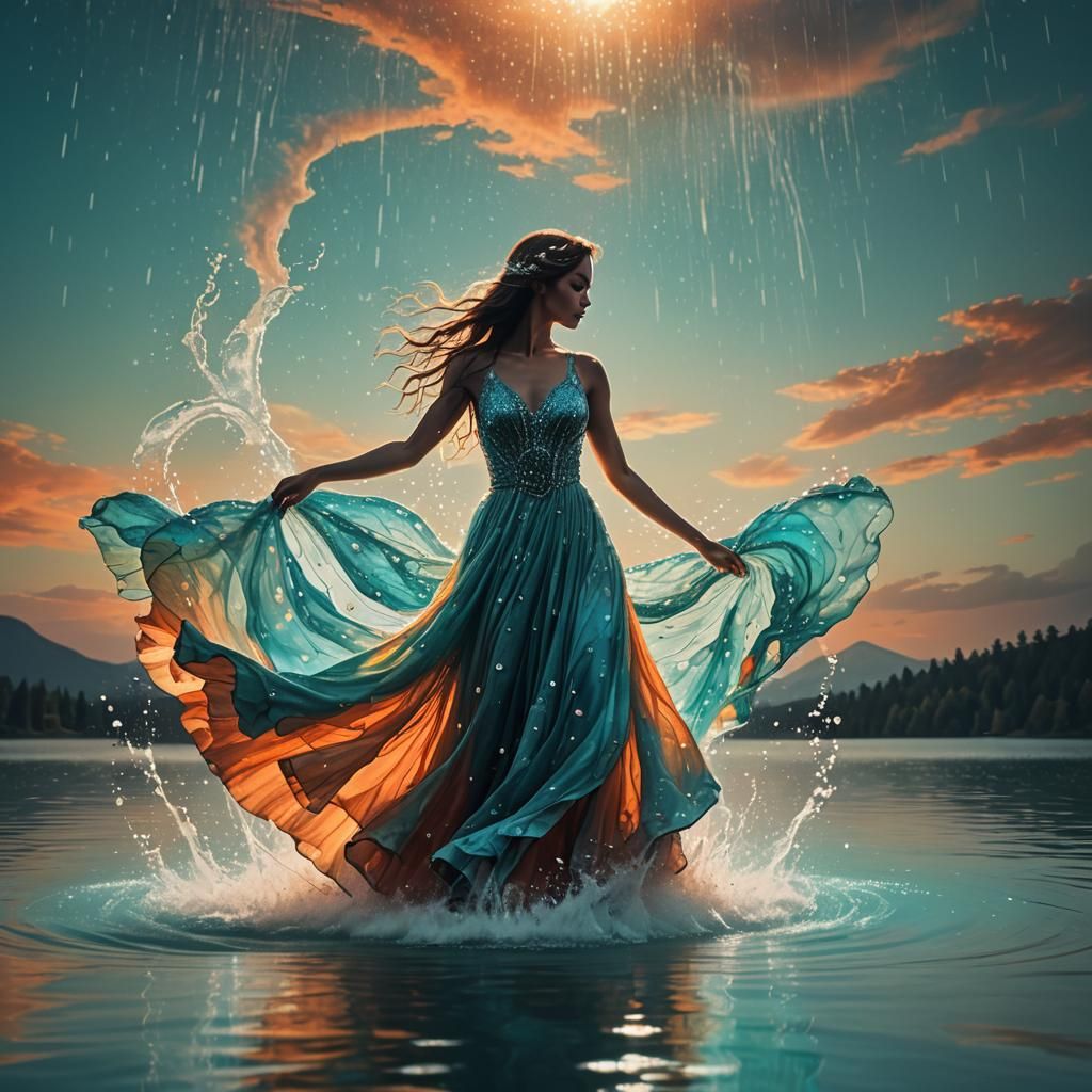 Dancing Water Lady Silhouette on Serene Lake