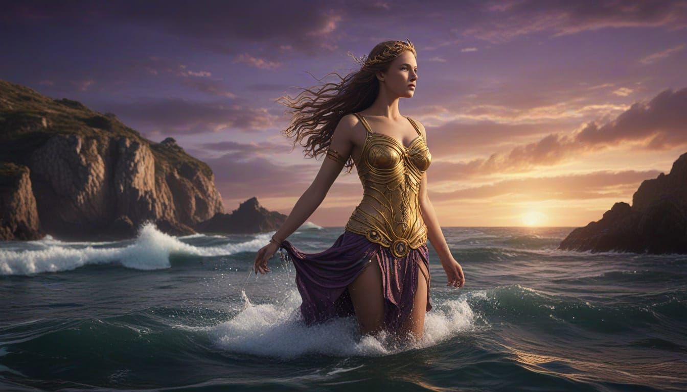 Thetis Nereid Emerges From Sea As Water, Achilles Rests