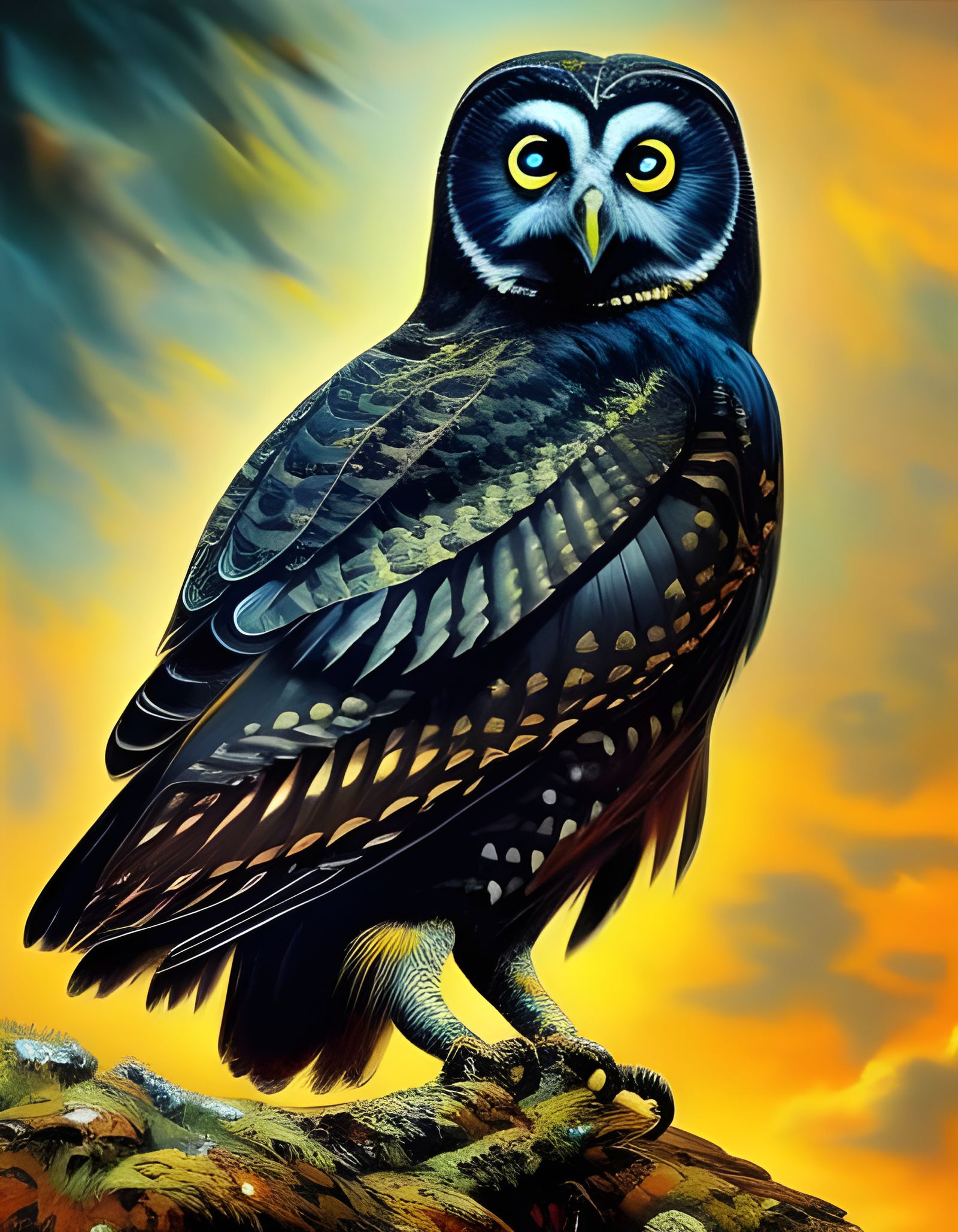Epic Cyberpunk Owl in Impasto Style