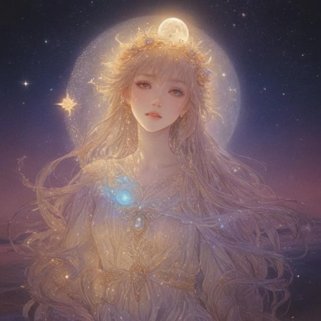 Sand Beauty on a Magical Beach in Anime Watercolor