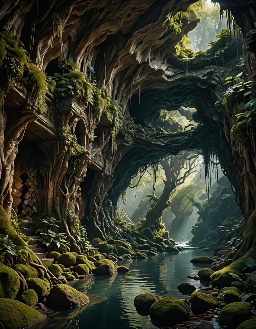 Naiads Hide in Grotto, Hyperrealistic Image