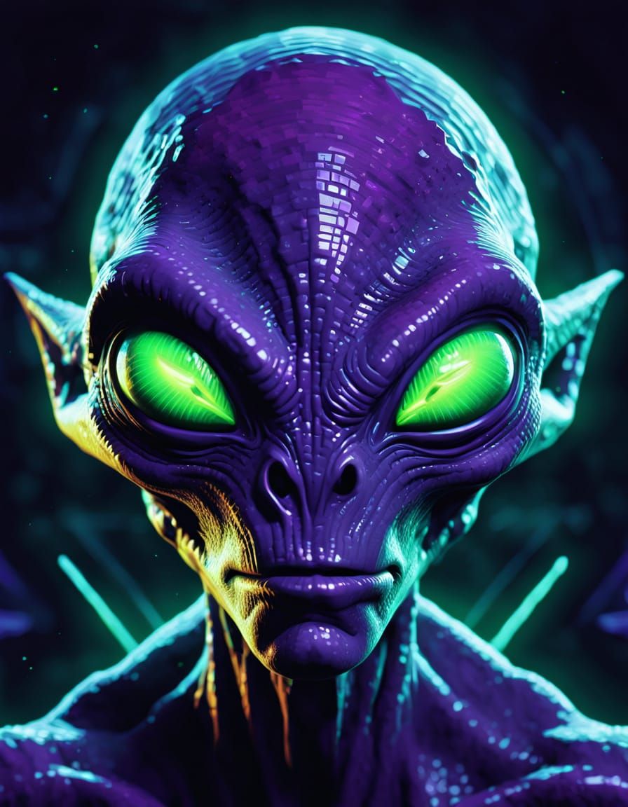 Nightmarish Alien Smirks in 8-bit Style