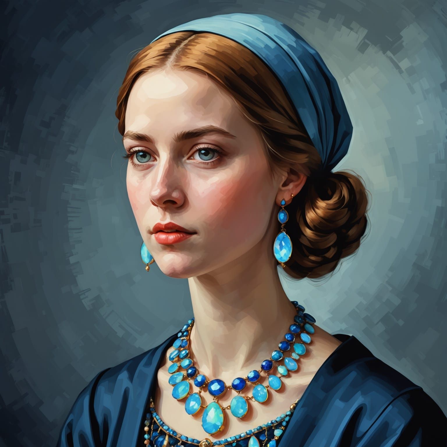 Dutch Woman with Opals, in the Style of Vermeer