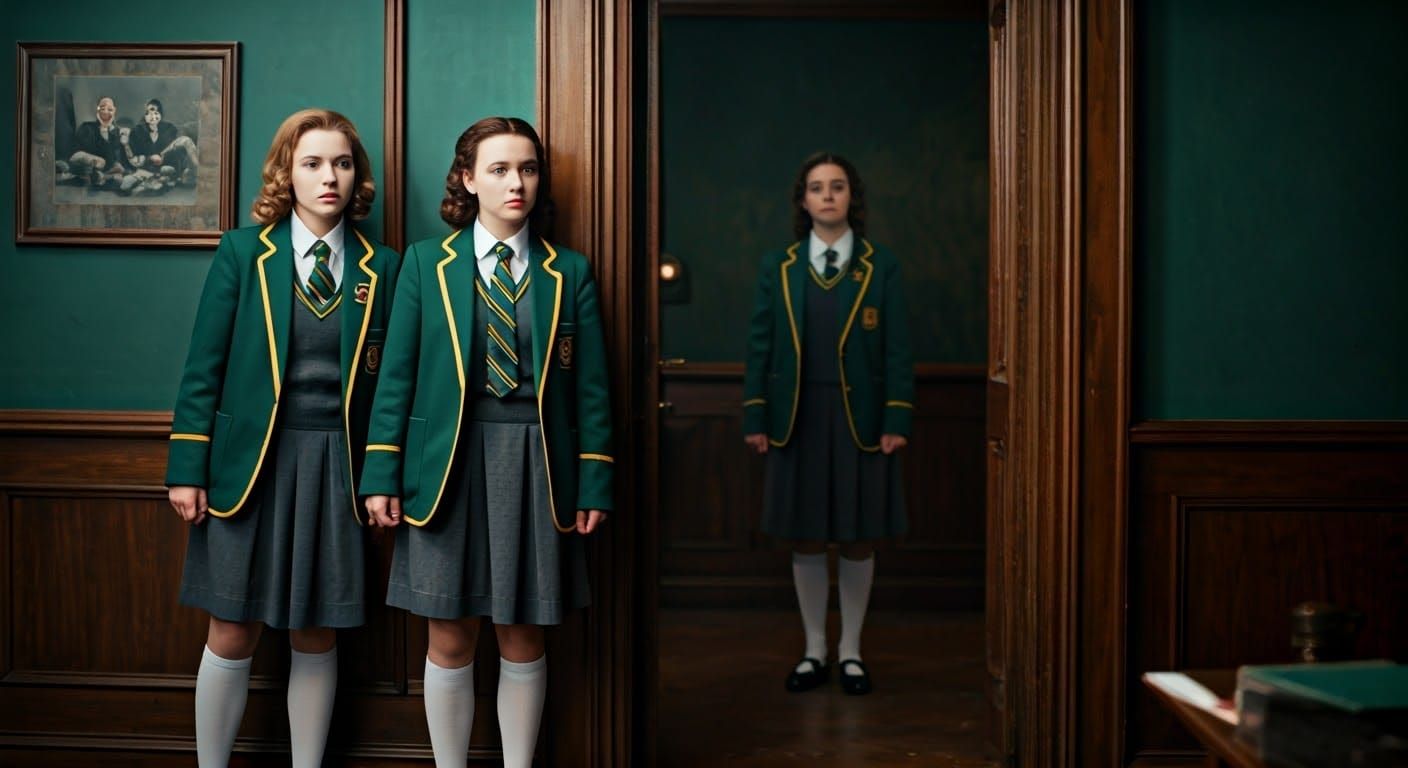 Prim and Proper School Prefects Caught in a Moment of Suspen...