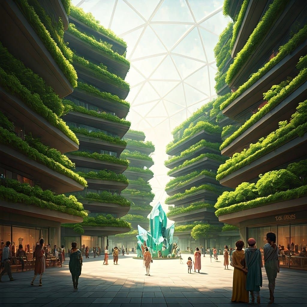 Utopian Community in Lush Green Cityscape