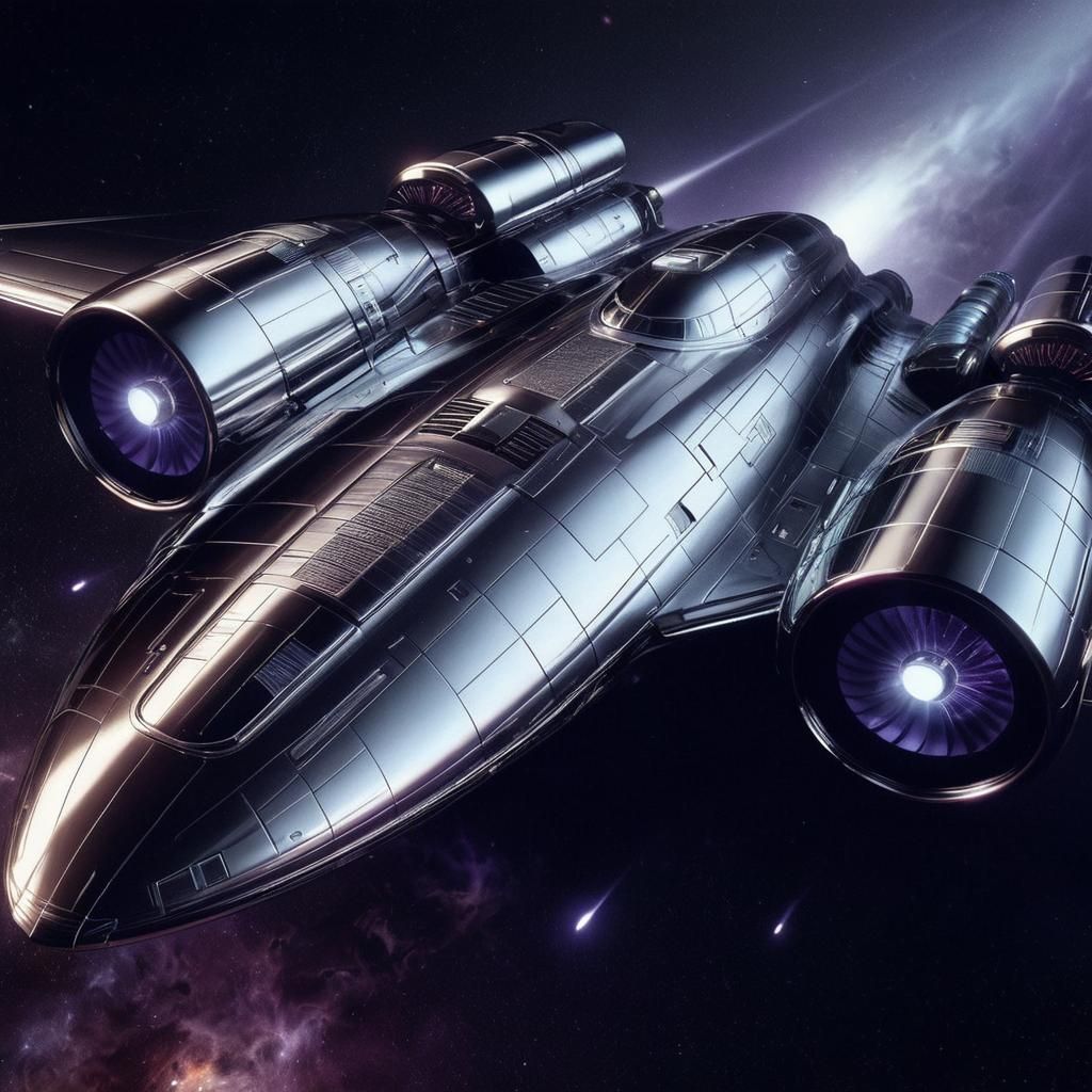 A streamlined spaceship with a sleek chrome exterior