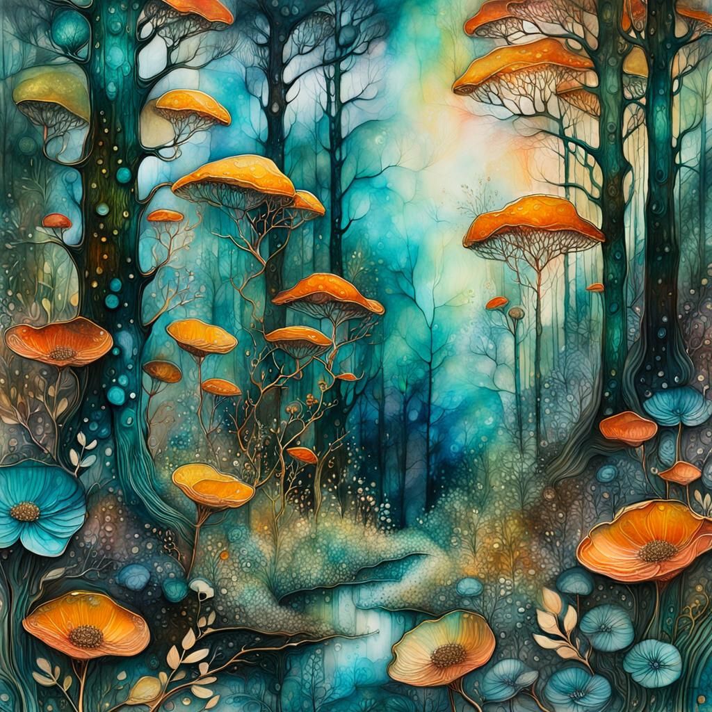 Encaustic Forest Painting in Klimt and Griffiths Style