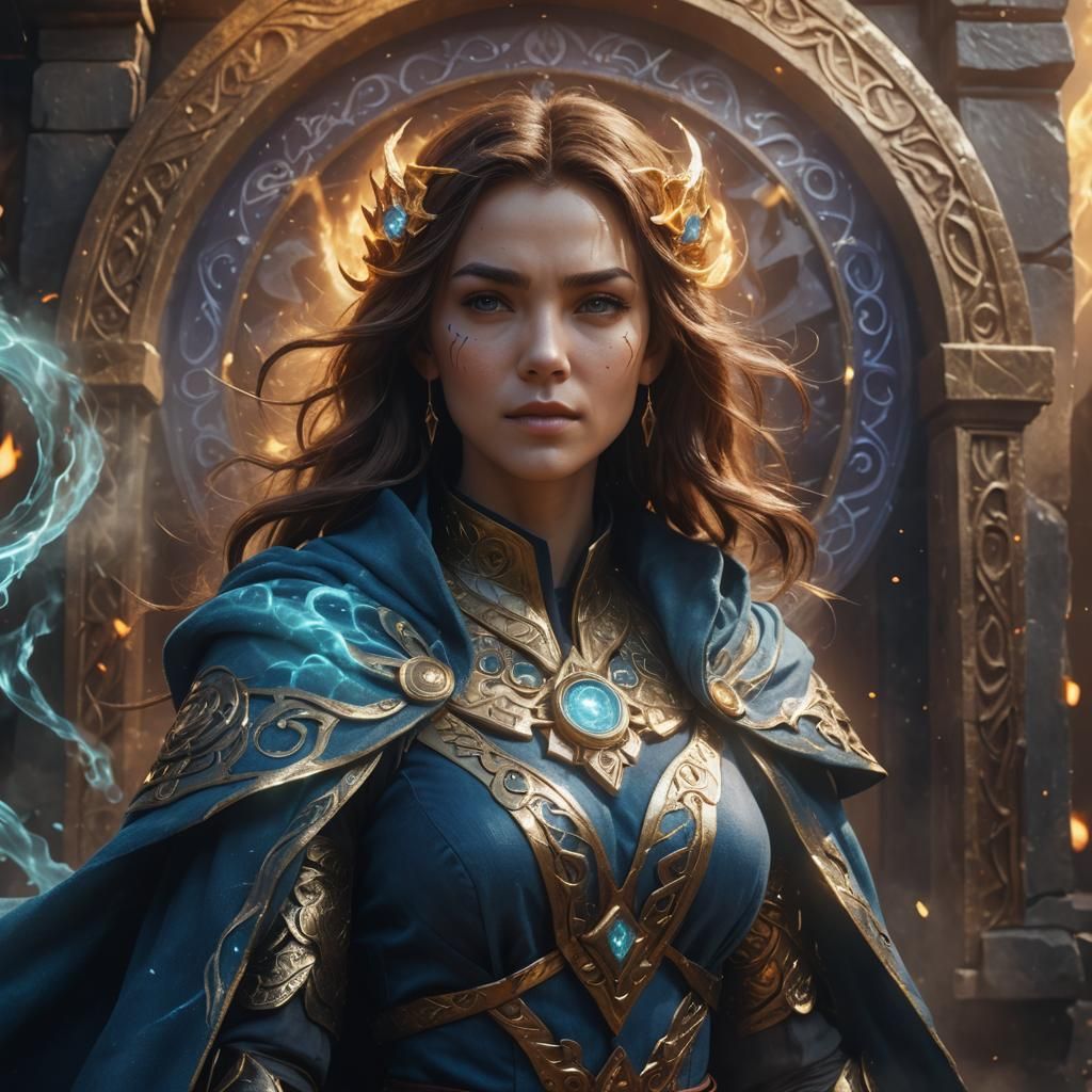 Powerful Woman Mage Portrait in 3D Anime Style