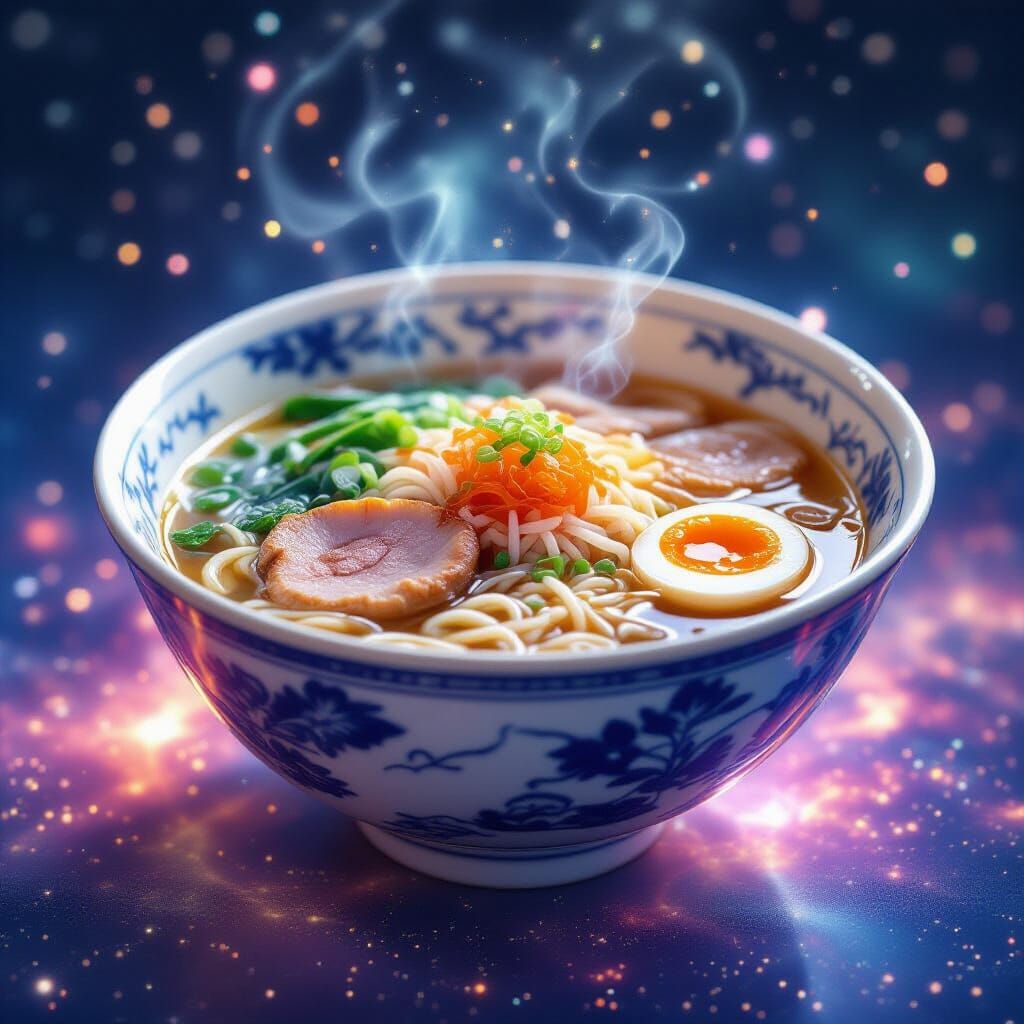Cosmic Ramen Bowl: Iridescent Broth & Hyperrealistic Topping...