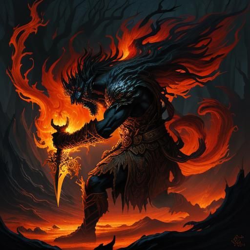 Demon Hunter in Mystical Forest, Digital Fantasy Art