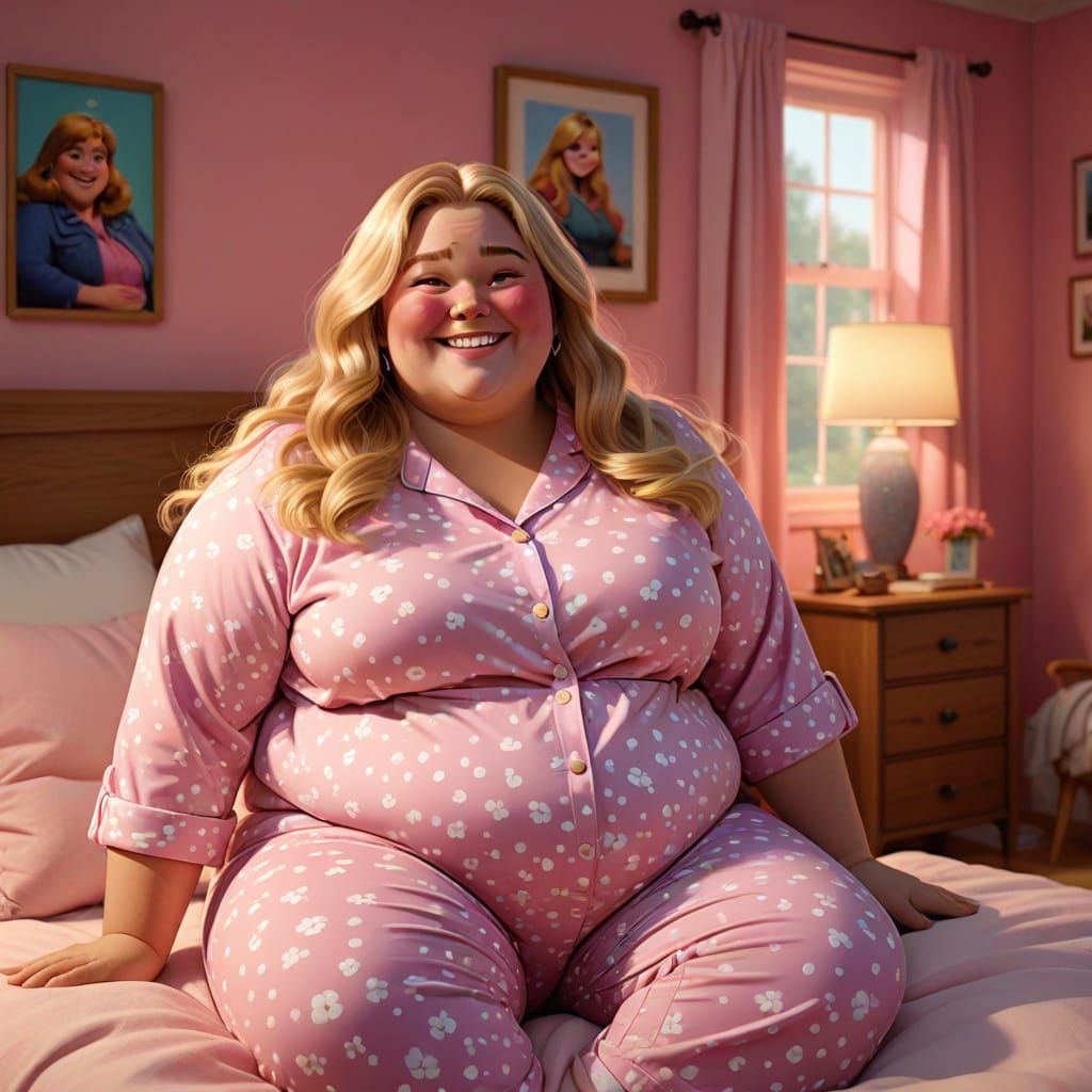 Plus-Sized Woman in Pink Pajamas: Pixar-Style 3D Art
