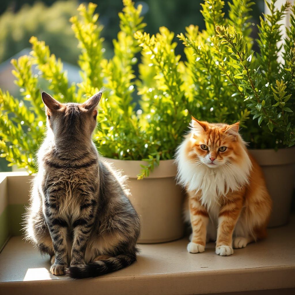 Regal Felines Bask in Golden Sunlight