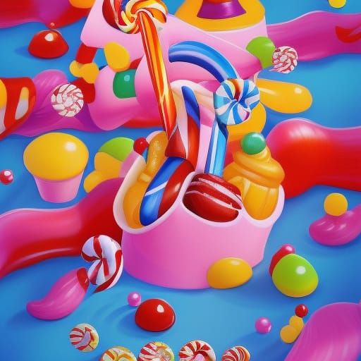 Colorful Candyland in Hyperrealistic Digital Illustration
