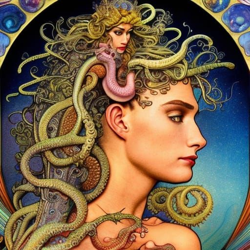 Detailed Alien Queen Illustration in Art Nouveau Style