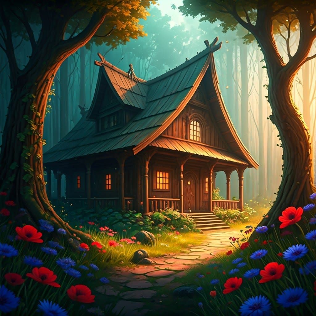 Majestic House in Magic Forest, Dreamlike Illustration