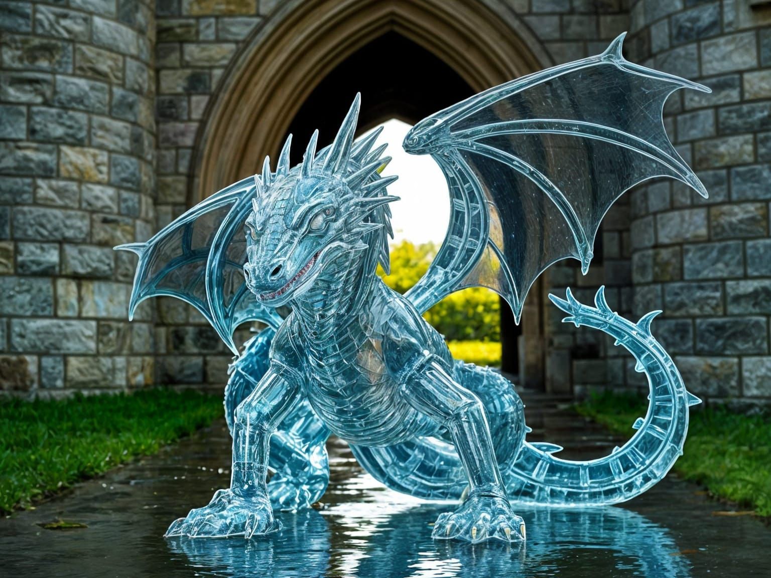 Ethereal Aquatic Dragon in Front of Castle Gate