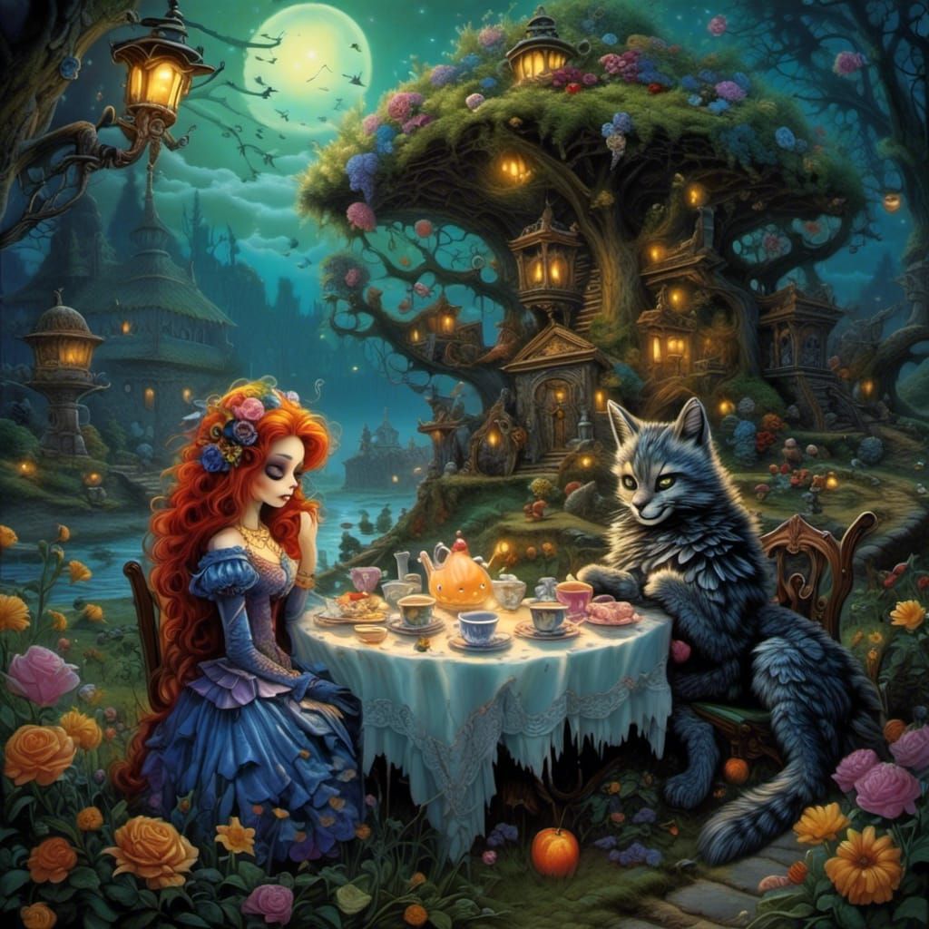 Eerie Cemetery Tea Party in Dark Fantasy Style