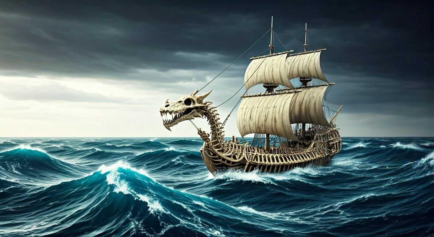 Bleached Bone Dragon Galleon on Turbulent Seas