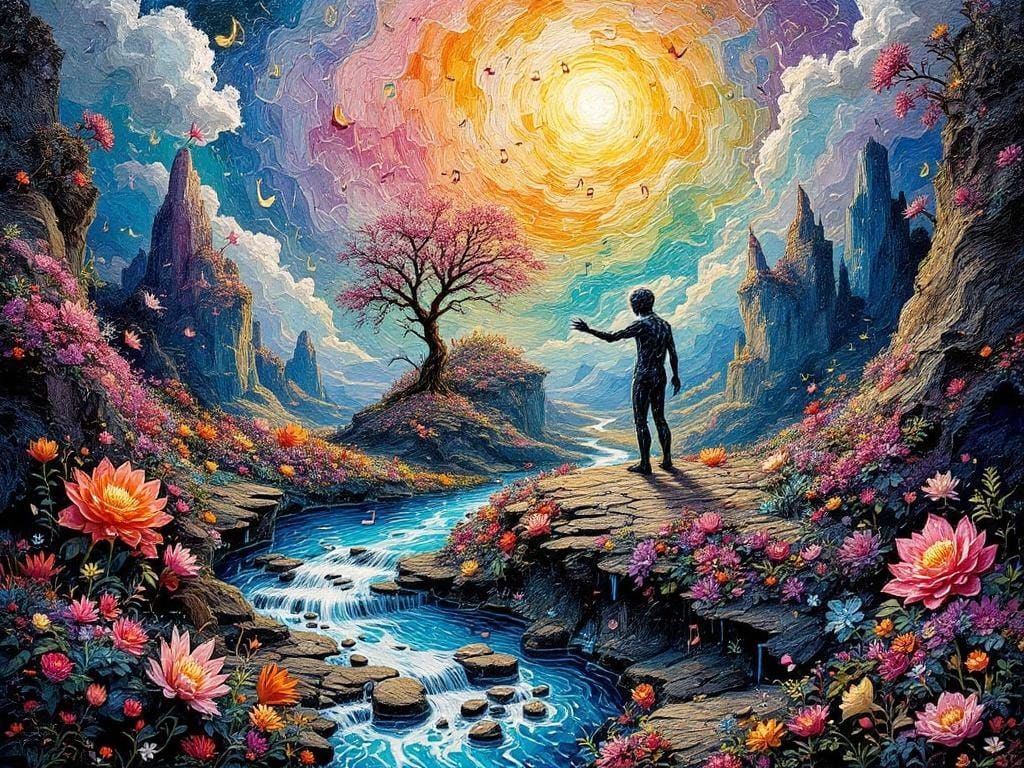 Surreal Musical Landscape with Impasto Textures