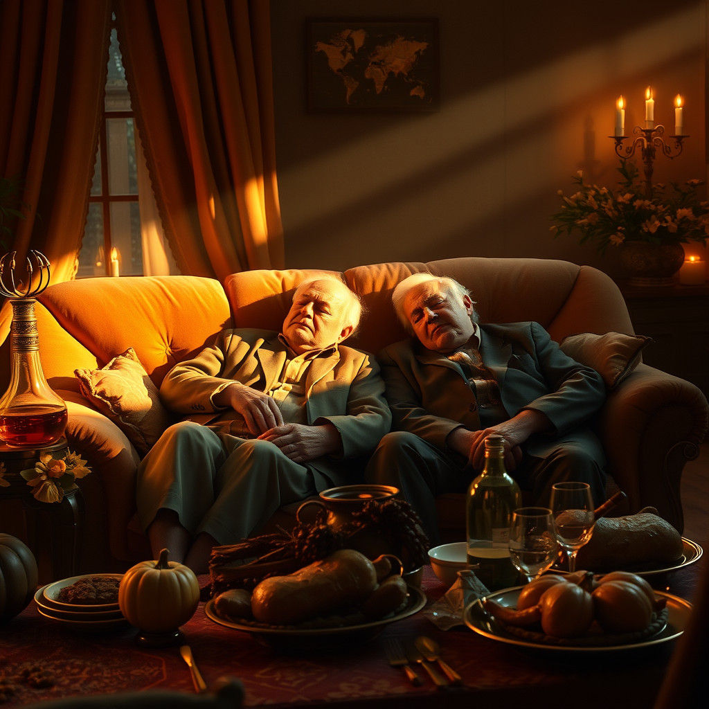 Cozy Thanksgiving Nap in Matte Painting Style