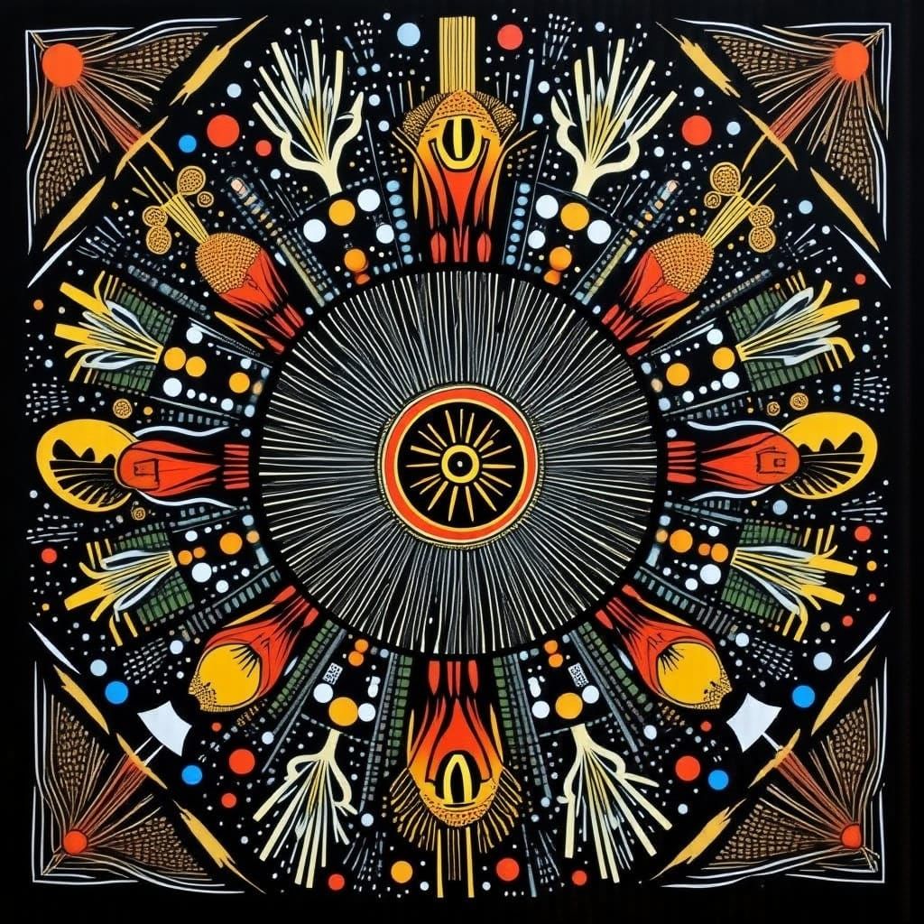 Medieval-Inspired Tapestry Art with Alien Moon Theme