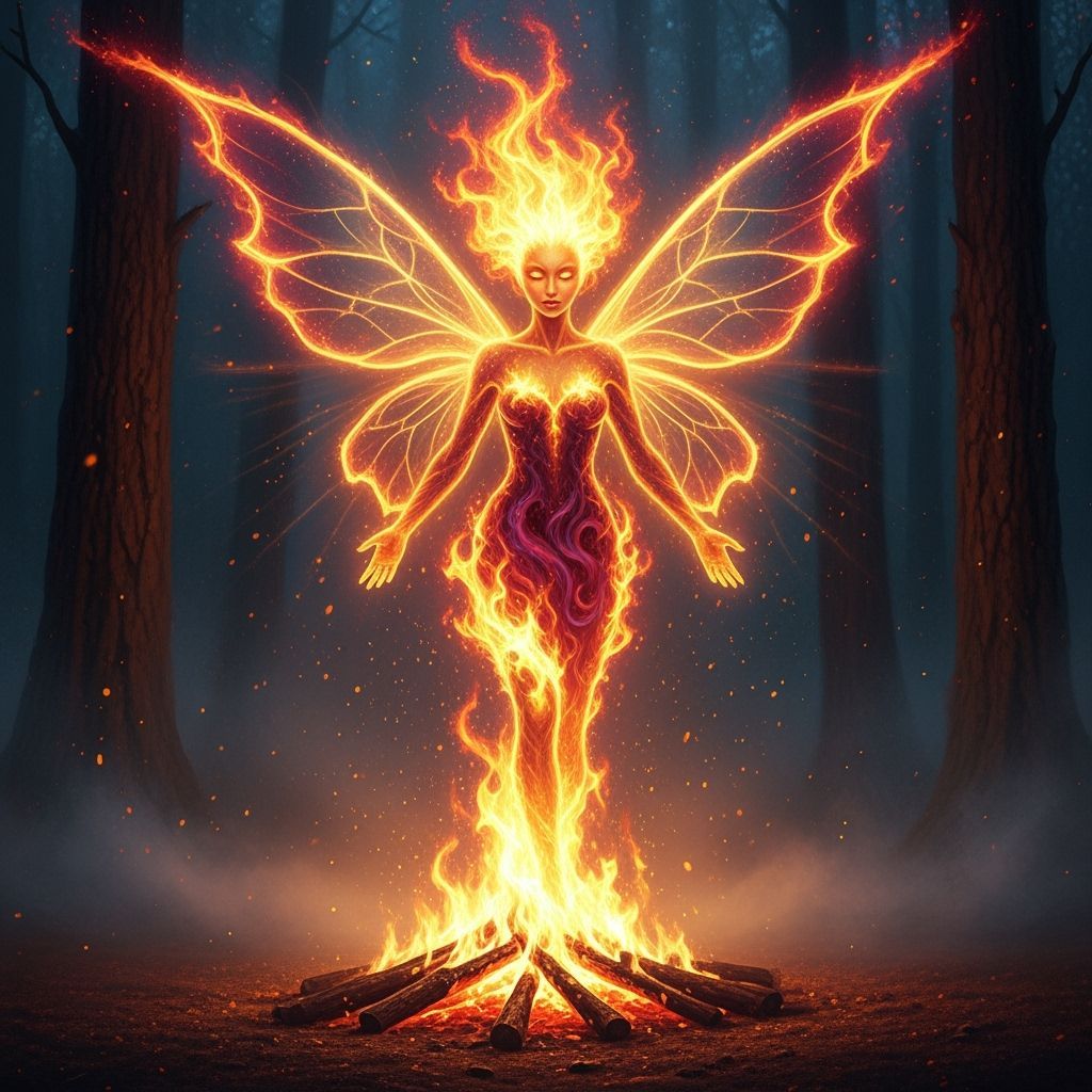 Ethereal Fire Fairy in Dark Forest