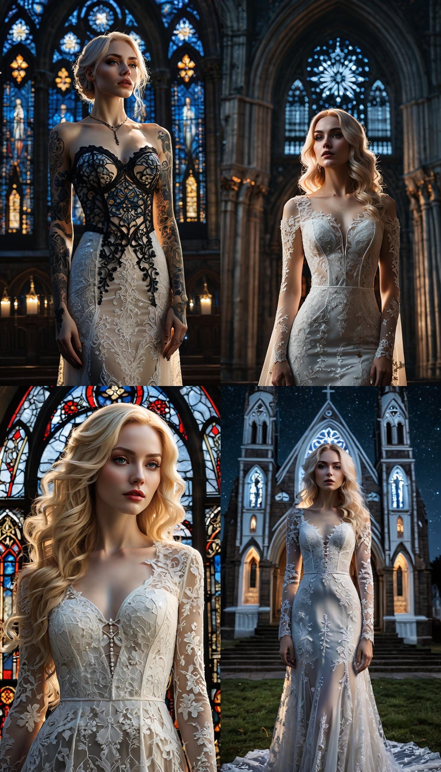 Gothic Bride with Tattoos in Starry Night