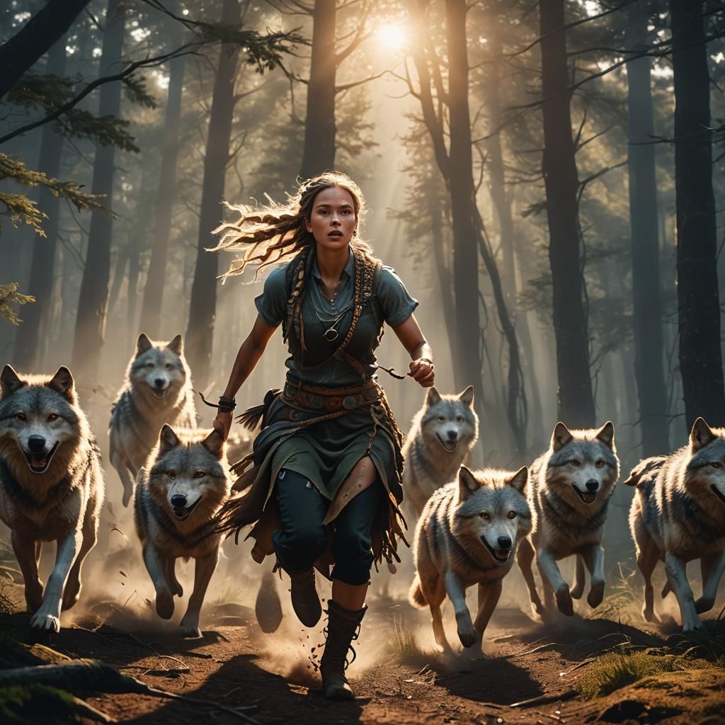 Woman Runs with Wolves: Hyperrealistic Wildlife Art
