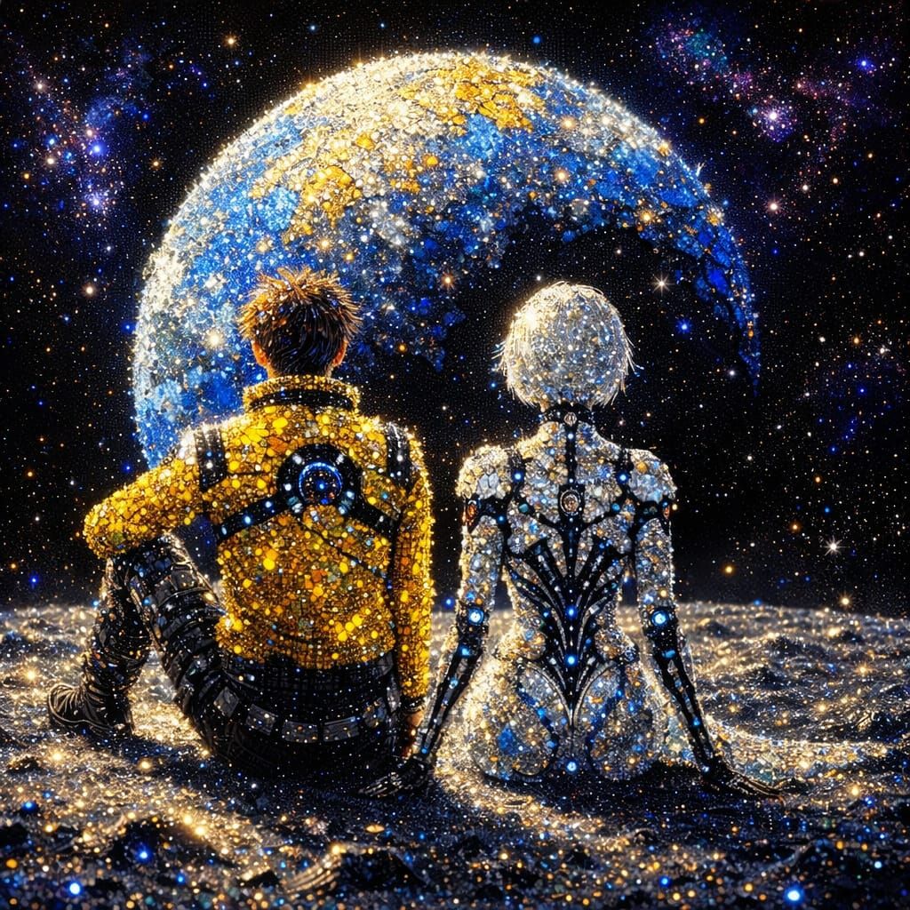 Cosmic Love in Glistening Gemstone Mosaic